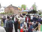 Picture of customers sampling pea soup at the opening of the Brunower Bauernmarkt - Spring 2005